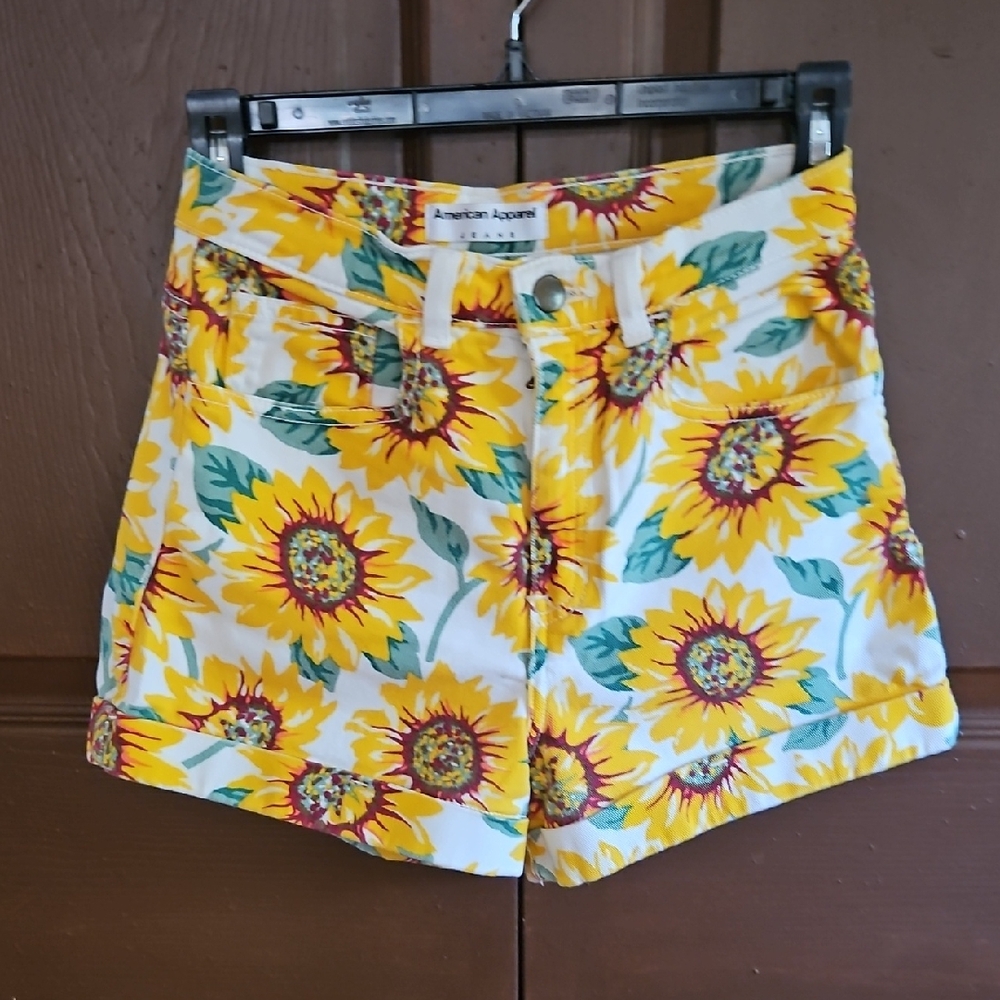 American Apparel Jean Shorts Sunflower Print
